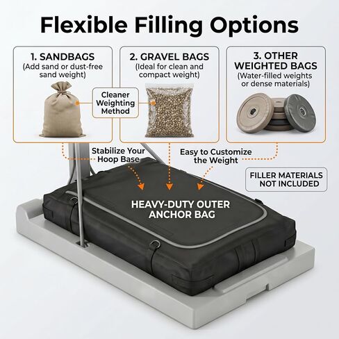 Basketball Hoop Sandbag, Weighted Base Anchor Bag for Portable Hoop Base | Heavy-duty Oxford fabric bag helps stabilize portable basketball hoop bases for driveway and backyard use. Bag only; in Kuwait