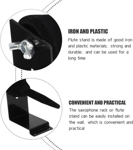 Alasum Black Flute and Saxophone Wall Mount Holder Stand with Iron and Plastic Material, Convenient and Practical Musical Instrument Bracket Protecting Instruments from Marks for Music in Kuwait