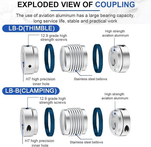 Shaft Coupling LB D55L72 Bellows Flexible Motor Coupler Aluminium High Elasticity Universal Joint 3D Printer Cardan | LB-B-D55L72-17X17 in Saudi Arabia