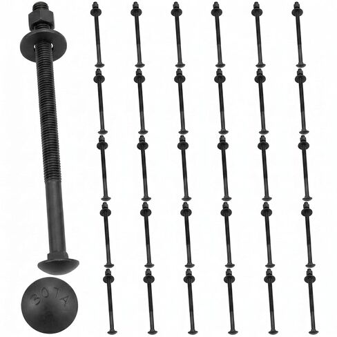 Therwen 30 Pack 1/2" x 10" Black Ceramic Anti-Corrosion Coated Carriage Bolt Kit, Grade 307A, 6" Thread Length, Exterior Wood Construction, Includes 30 Bolts, USS Flat Washers and Hex Nuts in Kuwait