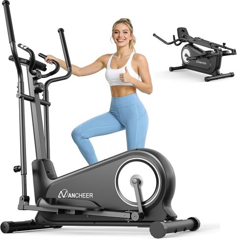 ANCHEER Elliptical Exercise Machine, Indoor Training & Cardio Exercise Elliptical Machine for Home, Ultra-Silent Foldable & 16 Resistance Levels, 16IN Stride Max 550LBS Capacity in Kuwait