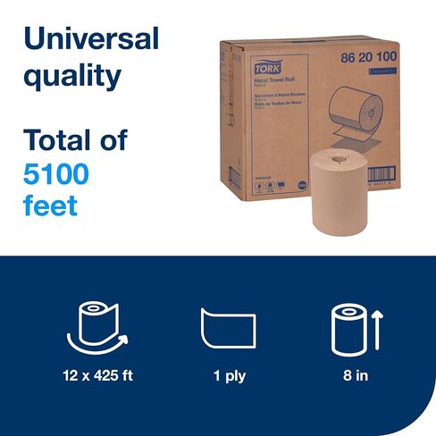 Tork Paper Hand Towel Roll Natural H86, Universal, for Mini Dispensers, 12 Rolls x 425 ft, 8620100 in Kuwait