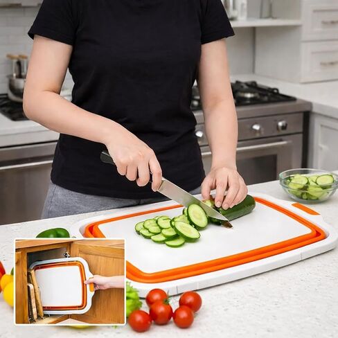 Collapsible BBQ Tub - 8L Collapsible Cutting Board, Cutting Board with Locking Lids with Built-In Cutting Board, Lid & Strainer, Portable Folding Bucket for Barbecue Outdoor Use- 1 Pack in Kuwait
