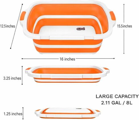Collapsible BBQ Tub - 8L Collapsible Cutting Board, Cutting Board with Locking Lids with Built-In Cutting Board, Lid & Strainer, Portable Folding Bucket for Barbecue Outdoor Use- 1 Pack in Kuwait