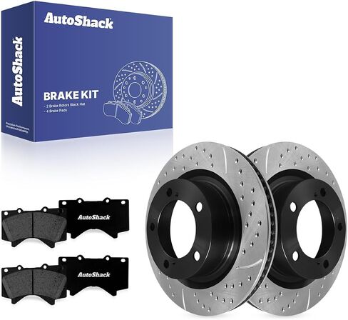 AutoShack Front Vented Drilled & Slotted E-Coated Brake Rotors + Ceramic Pads 6-PC Brake Kit Replacement for 2007-2021 Toyota Tundra 2008-2022 Toyota Sequoia ShadowGuard 13.94" (354 mm) in Saudi Arabia