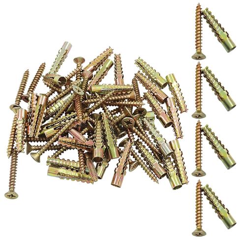 BokWin 10 Pack Gold Anchors and Screws Kit, Heavy Duty Hollow Wall Hinge Repair Kit for Concrete Drywall Wood, Tree Shape Expanding Grip for Loose or Stripped Holes, 6x32mm in Kuwait