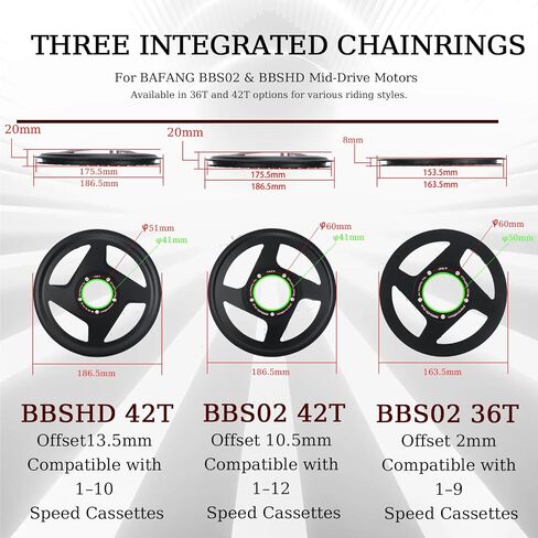 حلقة سلسلة 42T لمحرك Bafang BBS01B/BBS02B(250-750W) متوسط ​​القيادة - إزاحة مضادة للسقوط 11 مم | واقي متكامل مقاوم للصدمات | سبيكة 7075 خفيفة الوزن | ≥12 سرعة متوافقة in Kuwait