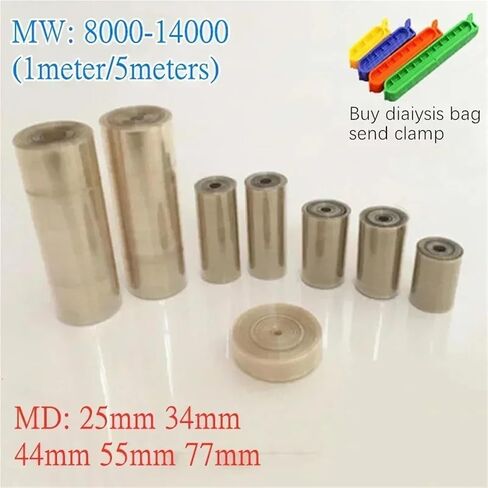 1meter/5meters Laboratory MW8000-14000 Dialysis Bag, MD25/34/44/55/77mm Dialysis Tube, Regenerated Cellulose Dialysis Bag(MD55 1meter) in Saudi Arabia