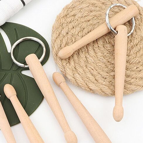 Yibuy 20 Pcs Mini Drum Sticks Keychain Wood Drumsticks Percussion Key Ring Wood Color in Kuwait