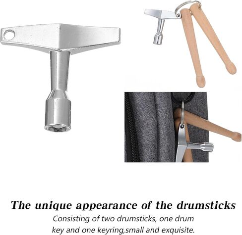 Mini Drum Sticks Keychain Wooden Dual Drumstick With Universal Drum Tuning Key, Miniature Drum Stick Keychain Compact Drum Keychain For Percussion Enthusiasts Drummers Music Lovers in Kuwait