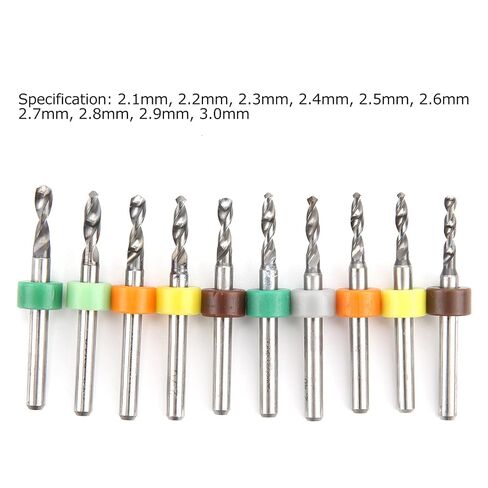 Hyuduo Tungsten Steel Micro Twist Bits 10Pcs 2.1-3.0mm Straight Handle PCB Drill Bits with Positioning Loop for CNC Drilling Machine in Kuwait