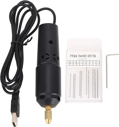 GLOGLOW أجهزة وإكسسوارات منزلية أخرى مثقاب كهربائي صغير USB مع 10 إبر ومفتاح ربط لصنع المجوهرات الخشبية والراتنجات البلاستيكية دبوس ملزمة مثقاب يدوي نان in Kuwait
