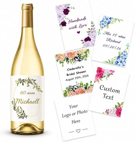 Personalized Wine Bottle Label, Custom Waterproof Labels for Craft Bottles, Printable Tear-Resistant Stickers for Message, Text, Picture, Photo, Customized Wedding, Birthday, Party in Saudi Arabia