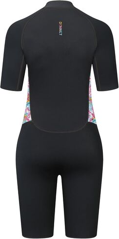 بدلة غوص نسائية 1.5 ملم بأكمام قصيرة قطعة واحدة بدلة غطس وردي أزرق طباعة الخصر التخسيس حماية من الأشعة فوق البنفسجية دافئة عالية المرونة سحاب أمامي مناسب للسباحة والغطس in Kuwait