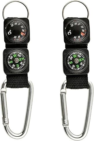 2Pcs Black Carabiner Key Chain Compass Thermometer Metal Camping Outdoor Gadgets Hiking Survival to Multifunctional Mountaineering Sports Outdoor Recreation Accessories in Kuwait