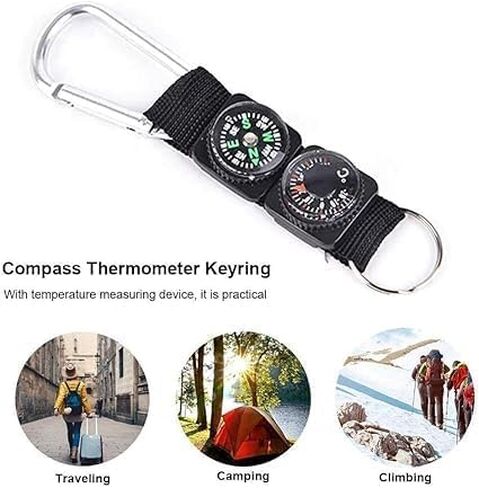 2Pcs Black Carabiner Key Chain Compass Thermometer Metal Camping Outdoor Gadgets Hiking Survival to Multifunctional Mountaineering Sports Outdoor Recreation Accessories in Kuwait