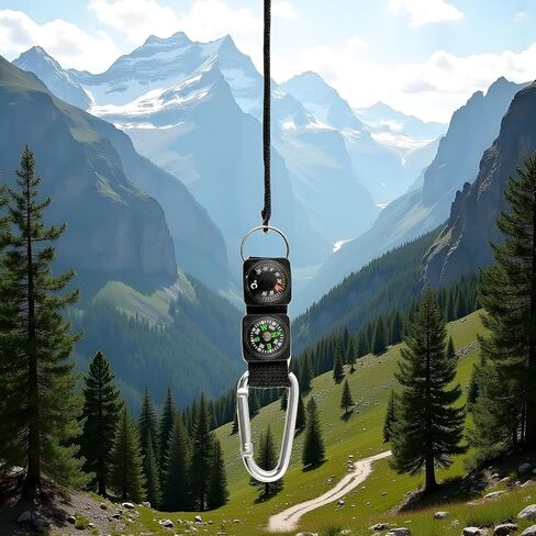 2Pcs Black Carabiner Key Chain Compass Thermometer Metal Camping Outdoor Gadgets Hiking Survival to Multifunctional Mountaineering Sports Outdoor Recreation Accessories in Kuwait