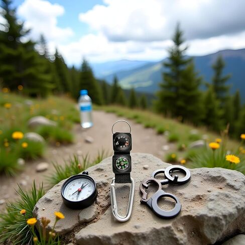 2Pcs Black Carabiner Key Chain Compass Thermometer Metal Camping Outdoor Gadgets Hiking Survival to Multifunctional Mountaineering Sports Outdoor Recreation Accessories in Kuwait