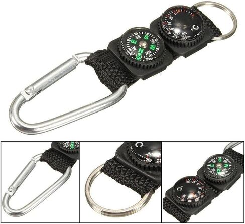 2Pcs Black Carabiner Key Chain Compass Thermometer Metal Camping Outdoor Gadgets Hiking Survival to Multifunctional Mountaineering Sports Outdoor Recreation Accessories in Kuwait