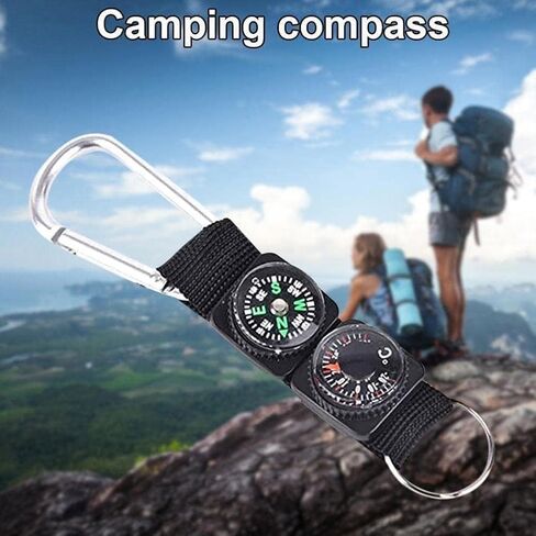 2Pcs Black Carabiner Key Chain Compass Thermometer Metal Camping Outdoor Gadgets Hiking Survival to Multifunctional Mountaineering Sports Outdoor Recreation Accessories in Kuwait