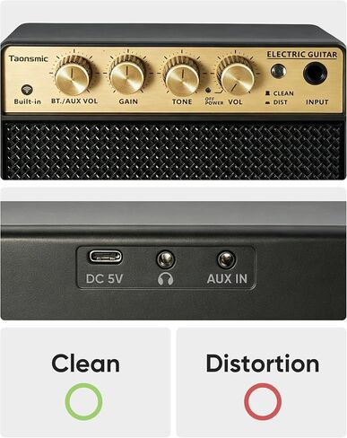 TM-10 10 واط أمبير جيتار كهربائي | نغمات نظيفة وتشويه، مقبس سماعة رأس 3.5 مم، مدخل BT/Aux، التحكم في مستوى الصوت، محمول، قابل لإعادة الشحن للمبتدئين والبالغين in Kuwait