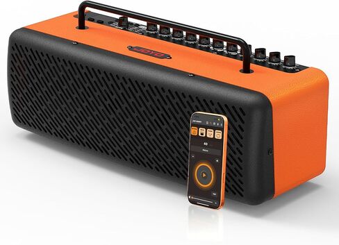 JOYO 40W Desktop Amp for Acoustic/Electric/Bass Guitar & Mic Live Streaming & Studio Recording with 52 Amp Sims & 49 FX, XLR+48V, Looper, Drum Machine, Wireless Receiver & App (JAM Buddy III Orange) in Kuwait