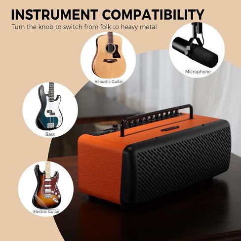 JOYO 40W Desktop Amp for Acoustic/Electric/Bass Guitar & Mic Live Streaming & Studio Recording with 52 Amp Sims & 49 FX, XLR+48V, Looper, Drum Machine, Wireless Receiver & App (JAM Buddy III Orange) in Kuwait