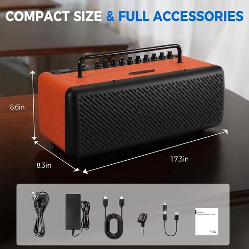 JOYO 40W Desktop Amp for Acoustic/Electric/Bass Guitar & Mic Live Streaming & Studio Recording with 52 Amp Sims & 49 FX, XLR+48V, Looper, Drum Machine, Wireless Receiver & App (JAM Buddy III Orange) in Kuwait