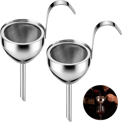 Stainless Steel Funnel, 2 Sets with Strainer, 2.9 in Diameter, Wine Filter Strainer, Detachable Filter, Liquid Separator for Kitchen in Kuwait