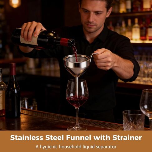 Stainless Steel Funnel, 2 Sets with Strainer, 2.9 in Diameter, Wine Filter Strainer, Detachable Filter, Liquid Separator for Kitchen in Kuwait