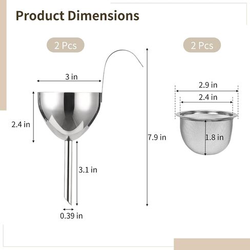 Stainless Steel Funnel, 2 Sets with Strainer, 2.9 in Diameter, Wine Filter Strainer, Detachable Filter, Liquid Separator for Kitchen in Kuwait