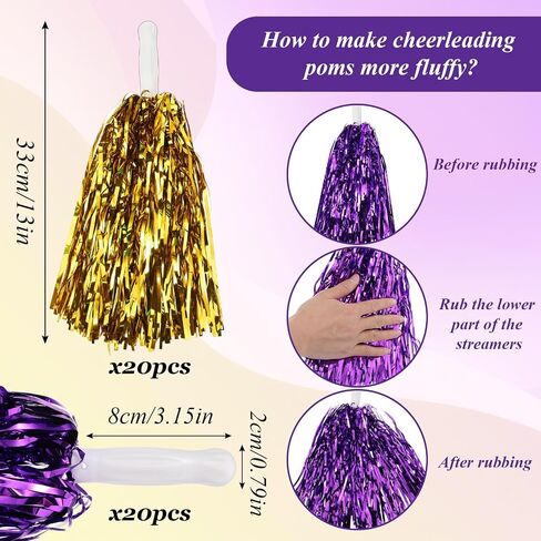40 Pcs Cheerleading Pom Poms, Metallic Cheer Pom Poms with Handle, Cheer Squad Team Spirited Fun for Party, Sports Dance Cheering Celebration in Saudi Arabia