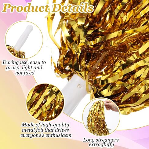 40 Pcs Cheerleading Pom Poms, Metallic Cheer Pom Poms with Handle, Cheer Squad Team Spirited Fun for Party, Sports Dance Cheering Celebration in Saudi Arabia