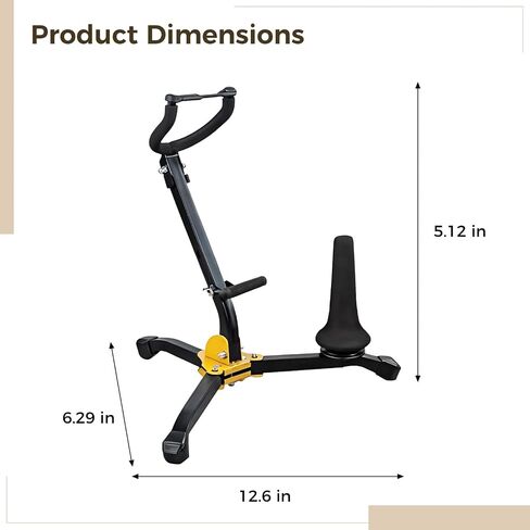 Saxophone Stand for Alto and Soprano Saxophones, Adjustable Support Arm, Stable Tripod Design, Rubberized Protection, Compact for Easy Storage and Transport in Saudi Arabia