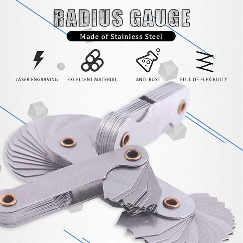 4 عبوات R0.3-1.5/ R1-6.5/ R7-14.5/ R15-25 مجموعة قياس نصف القطر، أداة قياس محدبة مقعرة محمولة من الفولاذ المقاوم للصدأ لصانعي الأدوات والقالب in Kuwait