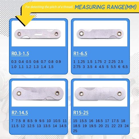 4 عبوات R0.3-1.5/ R1-6.5/ R7-14.5/ R15-25 مجموعة قياس نصف القطر، أداة قياس محدبة مقعرة محمولة من الفولاذ المقاوم للصدأ لصانعي الأدوات والقالب in Kuwait