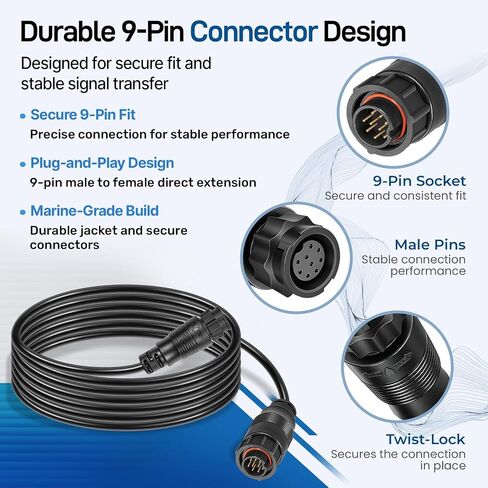 000-00099-006 3005.6907 Replacement 9 Pin Transducer Extension Cable, 10FT Male to Female Waterproof Cord for LSS-1 LSS-HD LSS-2 xSonic HDI ForwardScan TotalScan in Kuwait