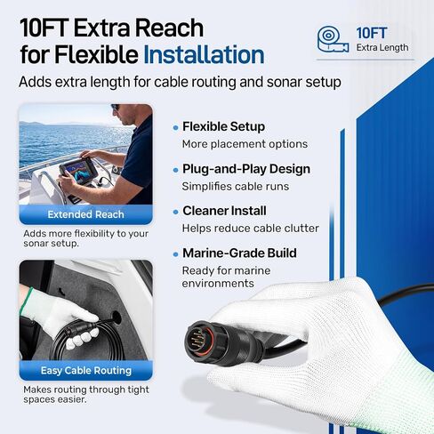000-00099-006 3005.6907 Replacement 9 Pin Transducer Extension Cable, 10FT Male to Female Waterproof Cord for LSS-1 LSS-HD LSS-2 xSonic HDI ForwardScan TotalScan in Kuwait