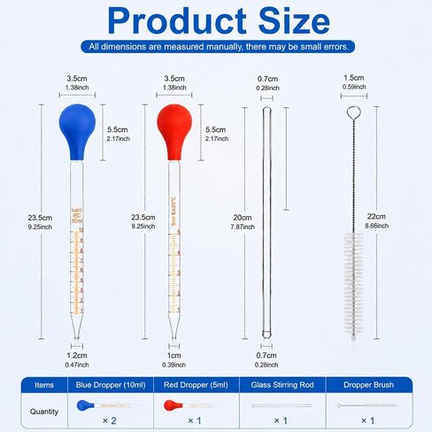 3Pcs Glass Pipettes Droppers, 10ml 5ml Glass Liquid Dropper with Rubber Cap, Graduated Water Dropper with Cleaning Brush and Stirring Rod for Essential Oil Lab Medicine DIY in Kuwait