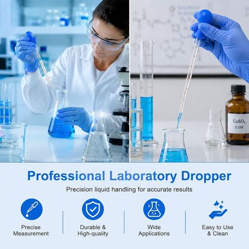 3Pcs Glass Pipettes Droppers, 10ml 5ml Glass Liquid Dropper with Rubber Cap, Graduated Water Dropper with Cleaning Brush and Stirring Rod for Essential Oil Lab Medicine DIY in Kuwait