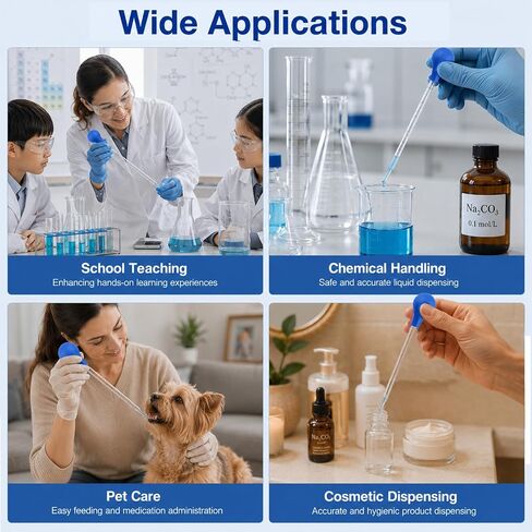 3Pcs Glass Pipettes Droppers, 10ml 5ml Glass Liquid Dropper with Rubber Cap, Graduated Water Dropper with Cleaning Brush and Stirring Rod for Essential Oil Lab Medicine DIY in Kuwait