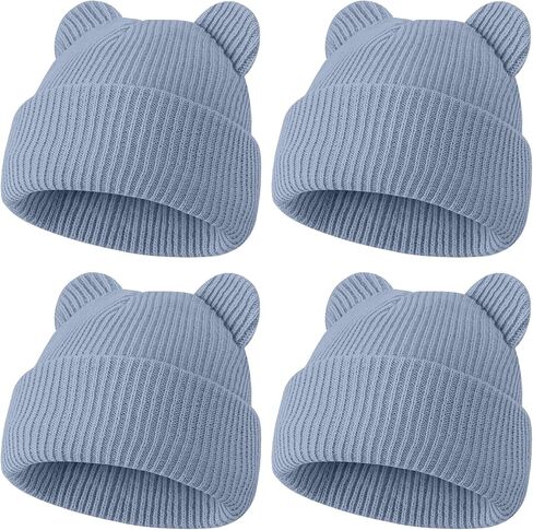 ZUPPAD 4 Pack Baby Toddler Beanie Hat with Bear Ears，Soft Knitted Winter Skull Cap for Kids Cute Solid Color Set45 in Kuwait