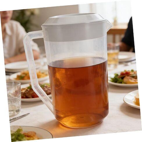 PRETYZOOM Heat Resistant Measuring Kettle with Lid Large Capacity Plastic Beverage Pitcher for Cold Water Juice Tea Safe Food Grade Storage Container for Family Parties and Picnics in Kuwait