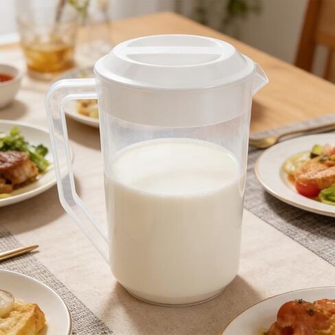 PRETYZOOM Heat Resistant Measuring Kettle with Lid Large Capacity Plastic Beverage Pitcher for Cold Water Juice Tea Safe Food Grade Storage Container for Family Parties and Picnics in Kuwait