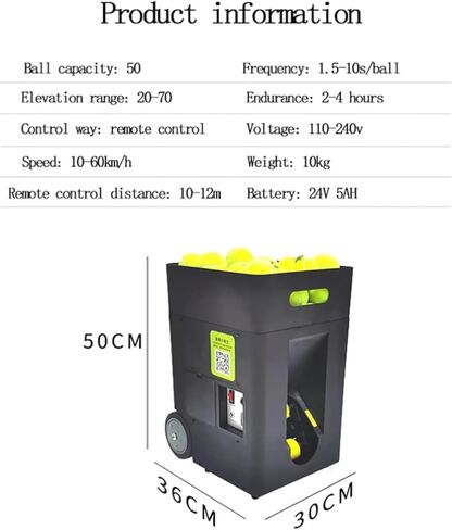 Portable 50-Ball Tennis Ball Machine with Automatic Launcher | Pre-Programmed & Custom Drills | Solo Training for Beginners in Kuwait
