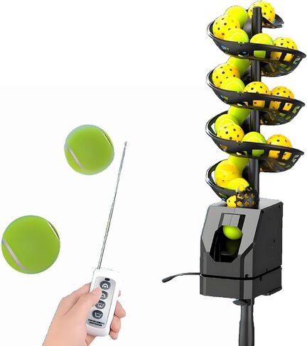 Tennis Ball Machine with Remote Control Automatic Tennis Launcher for Solo Practice & Coach 33 Ball Capacity Rechargeable Portable Trainer with Ball Pickup Net in Kuwait