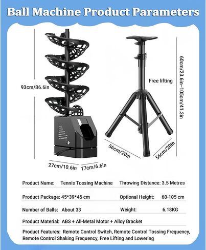 Tennis Ball Machine with Remote Control Automatic Tennis Launcher for Solo Practice & Coach 33 Ball Capacity Rechargeable Portable Trainer with Ball Pickup Net in Kuwait