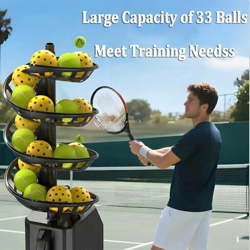 Tennis Ball Machine with Remote Control Automatic Tennis Launcher for Solo Practice & Coach 33 Ball Capacity Rechargeable Portable Trainer with Ball Pickup Net in Kuwait