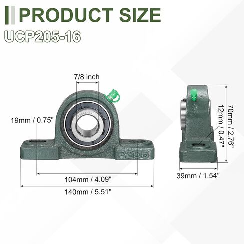 uxcell UCP205-14 Pillow Block Bearings, 7/8 inch Bore Self Alignment, Solid Cast Steel Base, Chrome Steel Flange Mounted Pillow Block Ball Bearing, (ABEC3) in Kuwait