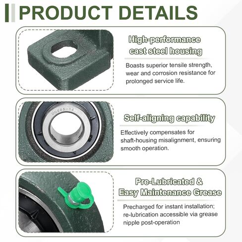uxcell UCP205-14 Pillow Block Bearings, 7/8 inch Bore Self Alignment, Solid Cast Steel Base, Chrome Steel Flange Mounted Pillow Block Ball Bearing, (ABEC3) in Kuwait